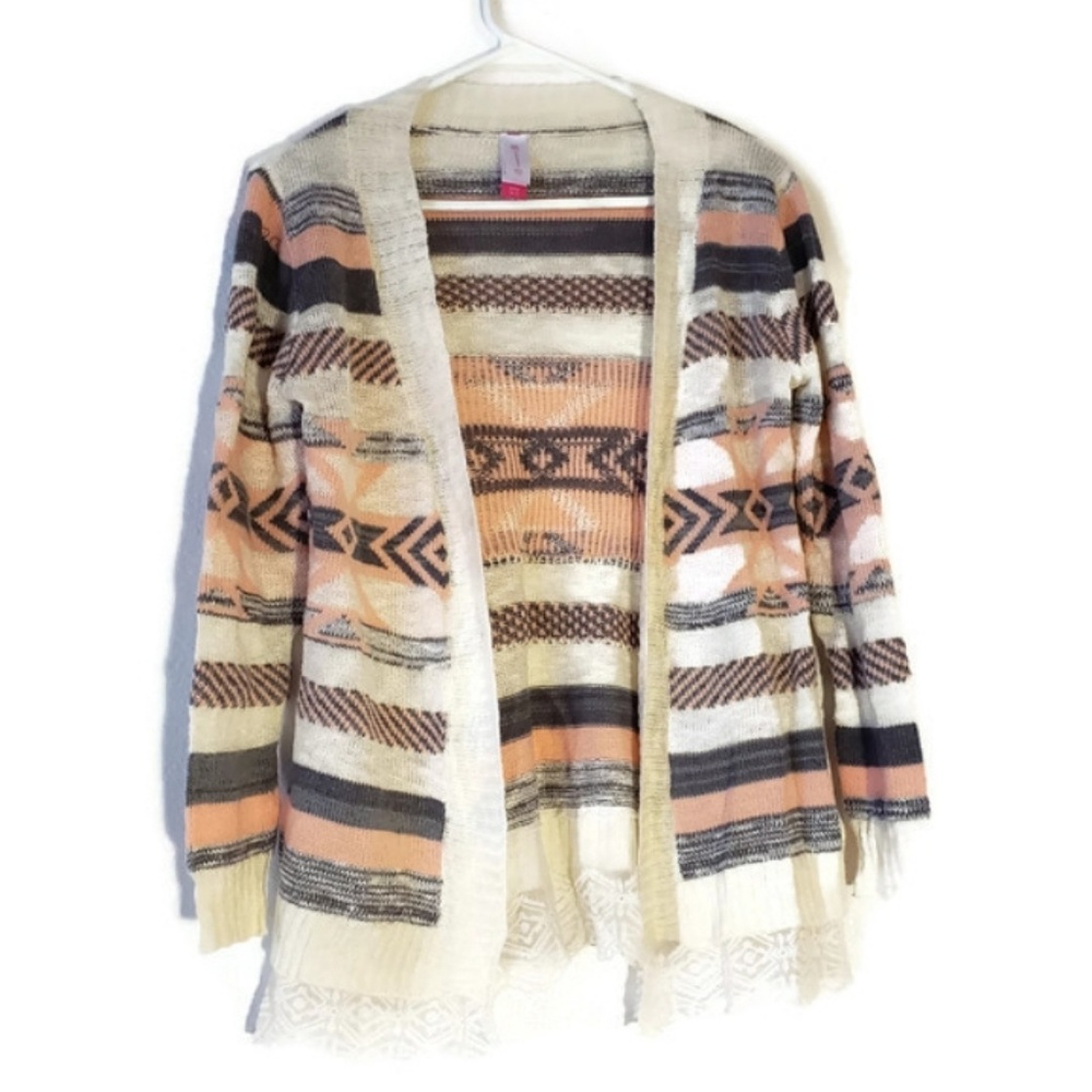 No boundaries peach and gray southwest cardigan